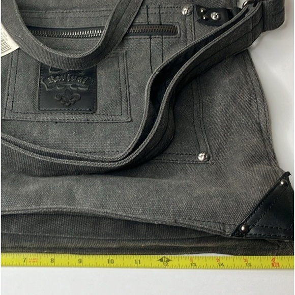 ROCK REVIVAL Aged Black Studded Denim Messenger Crossbody Laptop Bag NWT Unisex - Picture 8 of 9